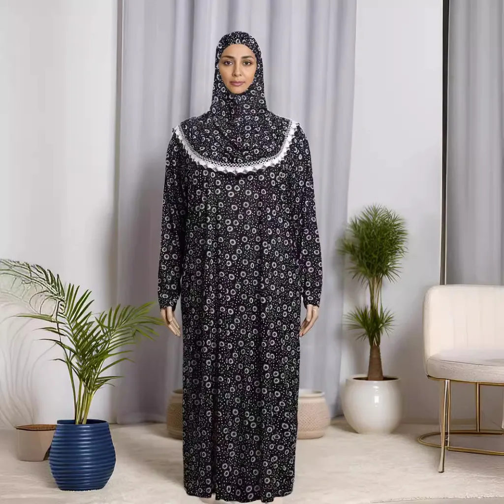 Plus Size Hooded Printed Dress For Woman - Black