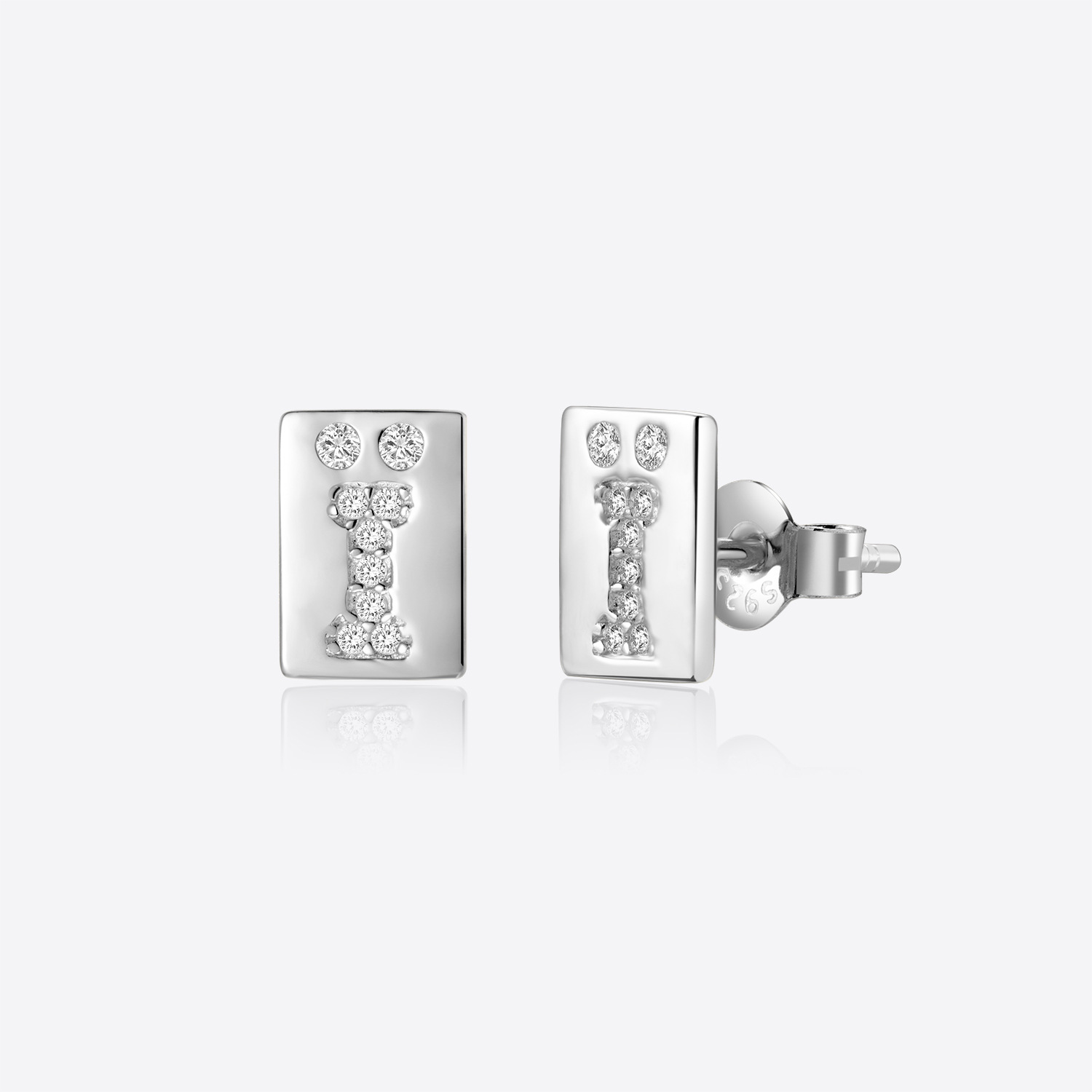 Quadrilateral Letter Large Zircon Stud Earrings