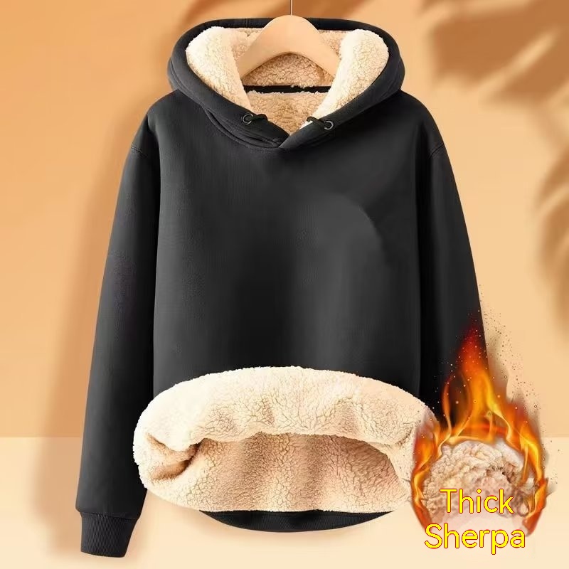 Men's Fleece Hoodie Winter Lined Padded Warm Keeping Loose Hooded Sweater - Image 12