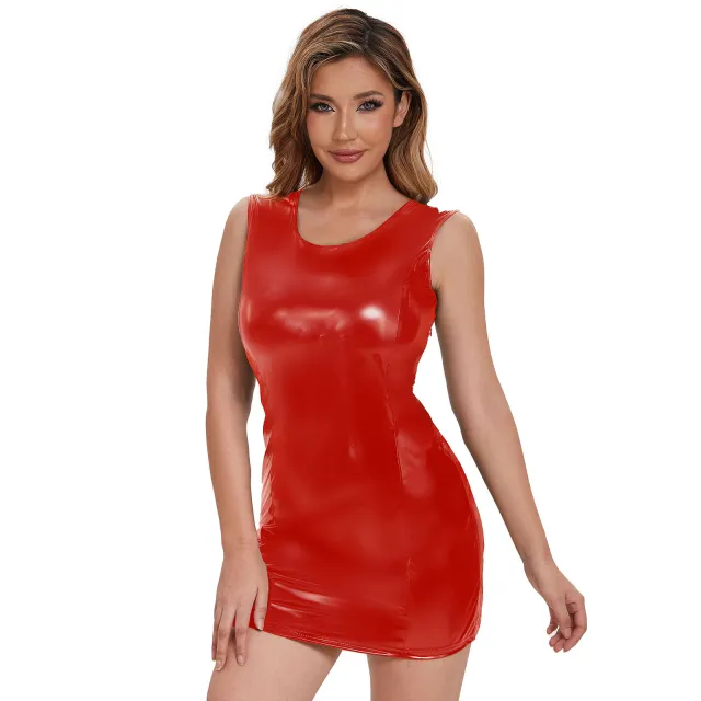 Clothing European And American Ladies PU Bright Leather Skirt Red - Shop at LoveMi