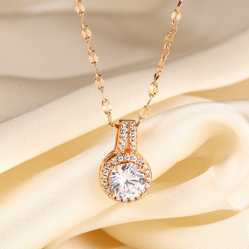 1 Karat Zircon Full Diamond Princess Round Bag Necklace