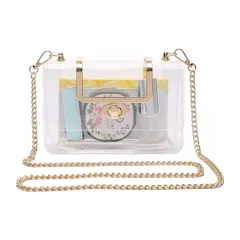 Women's Transparent Clutch Crossbody Bag One-shoulder Gold Metallic Belt - Gold - View 1