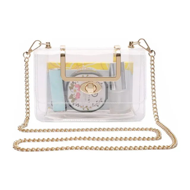 Women's Transparent Clutch Crossbody Bag One shoulder Gold Metallic Belt Gold - Shop at LoveMi