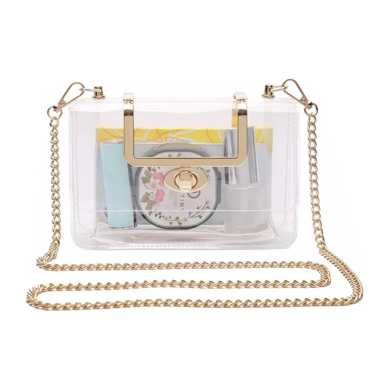 Women's Transparent Clutch Crossbody Bag One-shoulder Gold Metallic Belt - Gold