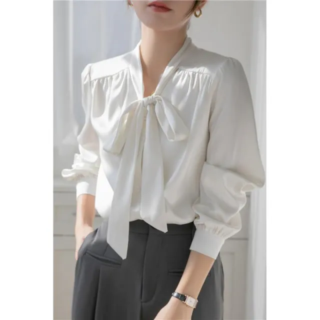 French Temperament Ribbon Bowknot Solid Color Business Shirt White - Shop at LoveMi