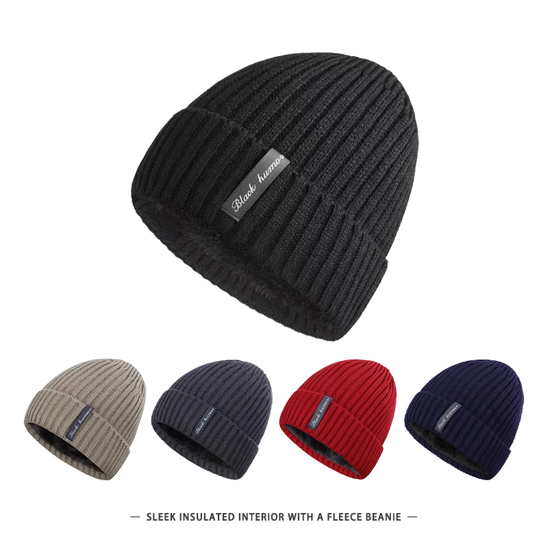 Men's Winter Fleece-Lined Thickened Beanie Cold-Weather Warm Hat