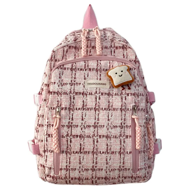 Casual Bag Special interest Design Student Schoolbag Corduroy Plaid Large Capacity Travel Backpack Pink - Shop at LoveMi