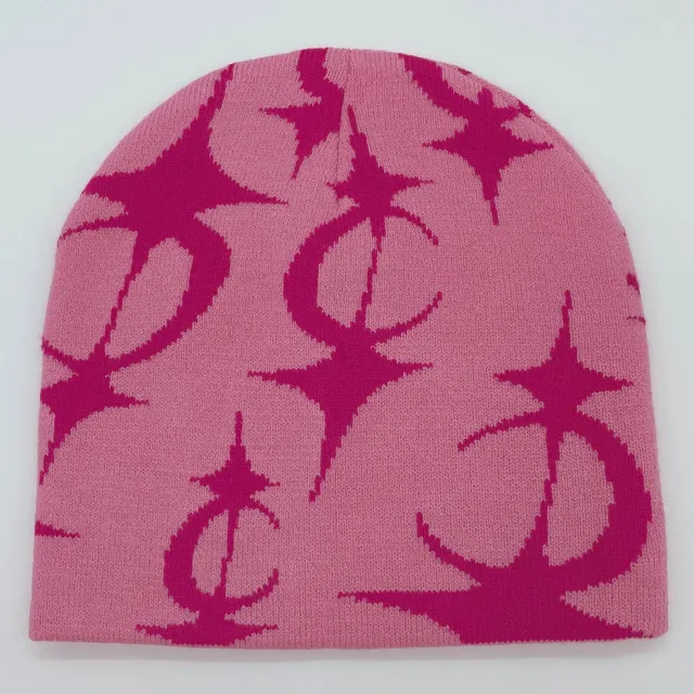 Five Pointed Star Men's And Women's Jacquard Knitted Hats Pink Rose Red - Shop at LoveMi