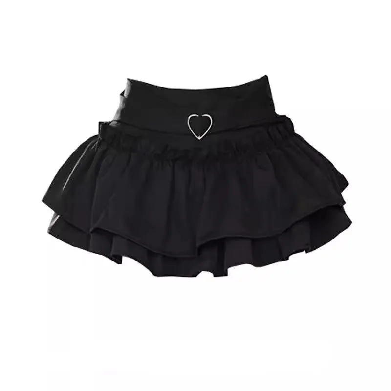 A-line Summer Puffy Skirt Slimming Cake Skirt Short Skirt - Black