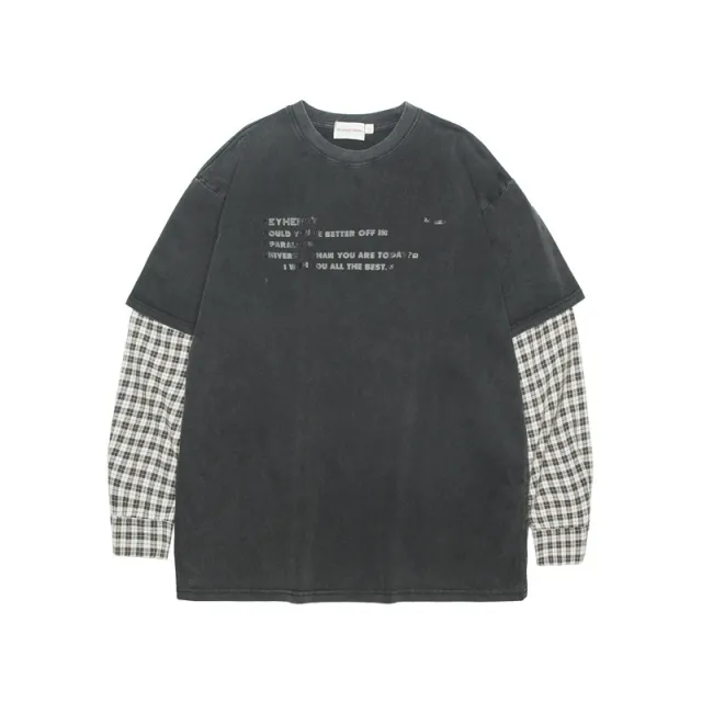 Fake Two piece Vintage Letter Print Long Sleeve Couple Black - Shop at LoveMi