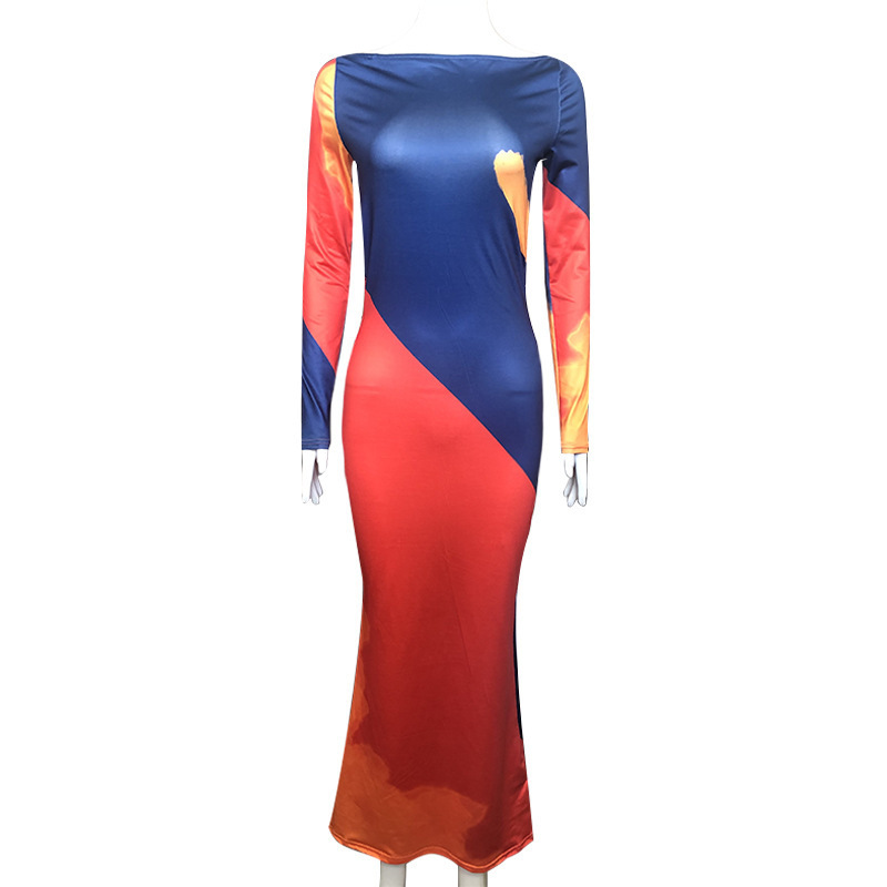 Women's One-shoulder Printed Sexy Backless Dress
