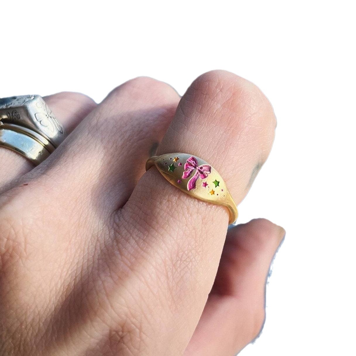 Titanium Steel High Color Retention Hand Painting Gradient Bow Ring