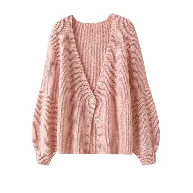 Women's Autumn And Winter New Solid Colour Loose Long Sleeves Top - Pink