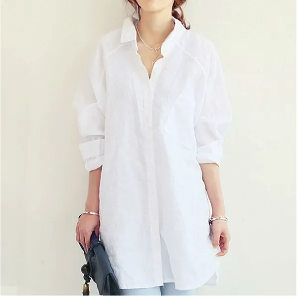 Plus Size Loose All match Cotton And Linen Textured Shirt For Women Beige - Shop at LoveMi