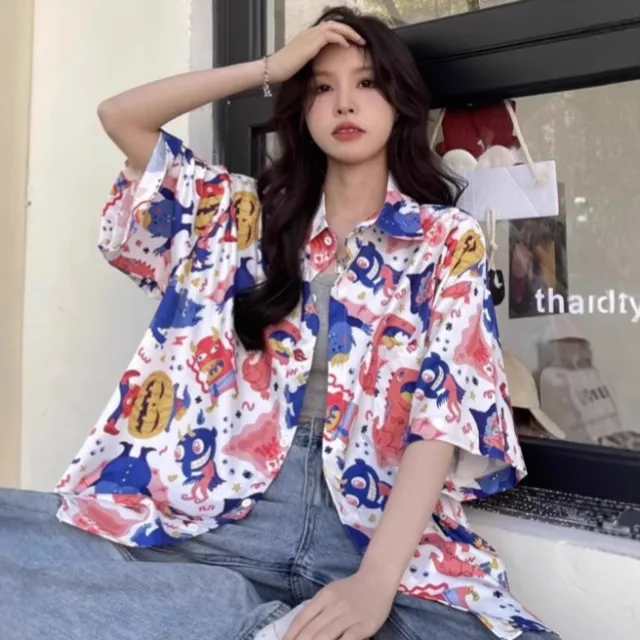 Summer Retro Full Printed Short sleeved Shirt For Women - Shop at LoveMi