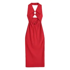 Summer Opening Design Knitted Midi Skirt Halter Dress - View 1