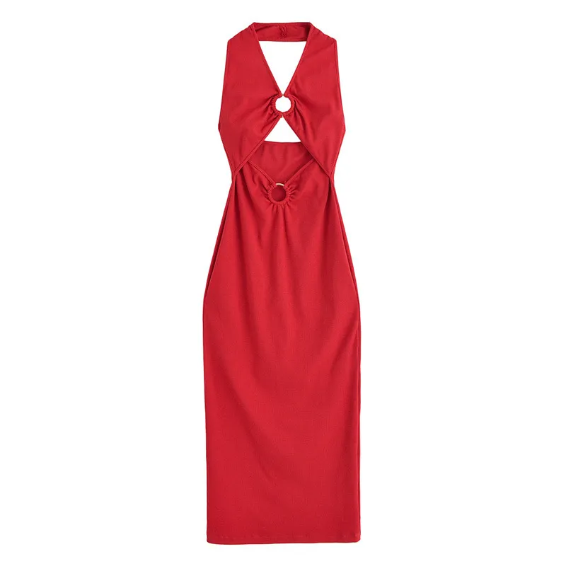 Summer Opening Design Knitted Midi Skirt Halter Dress