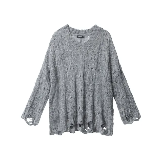 European And American Fried Street Idle Style Sexy Cutout Knitted Sweater Flower Gray - Shop at LoveMi