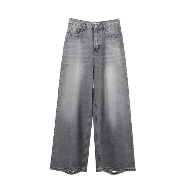 Straight Ripped Jeans Lazy And Versatile Foggy Gray - Shop at LoveMi