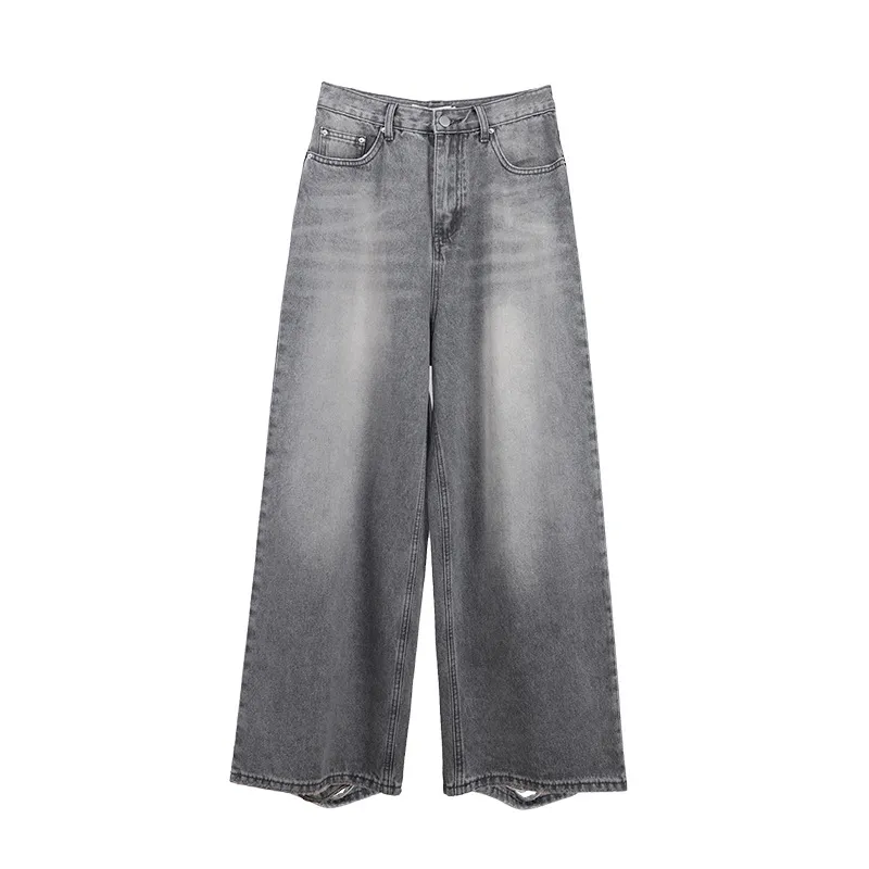 Straight Ripped Jeans Lazy And Versatile - Foggy Gray
