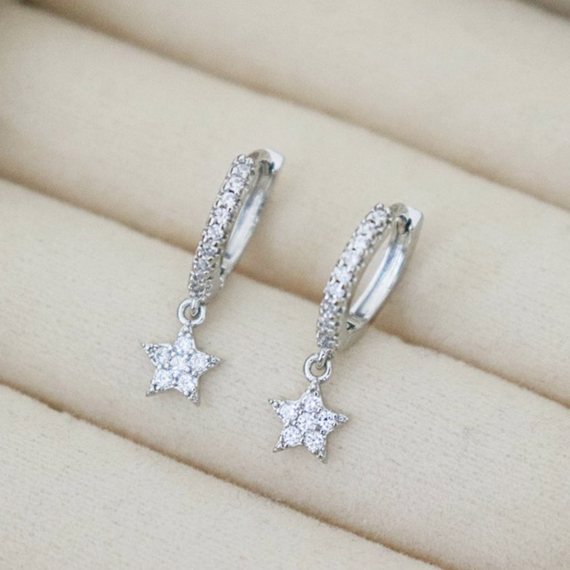 Women's Sterling Silver Needle Geometric Stars Diamond Personalized Earrings