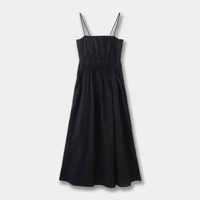 Wrapped Chest Strap Dress Cotton Blended Mid length Black - Shop at LoveMi