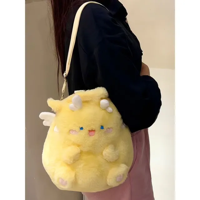 Squatting Dragon Cartoon Plush Doll Bag Girl's Heart Backpack Yellow - Shop at LoveMi