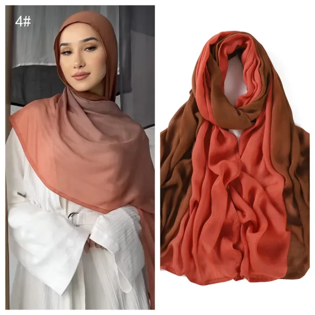Hand painted Gradient Color Wide brimmed Rayon Lightweight Sunscreen Shawl Scarf 4 Orange Brown - Shop at LoveMi