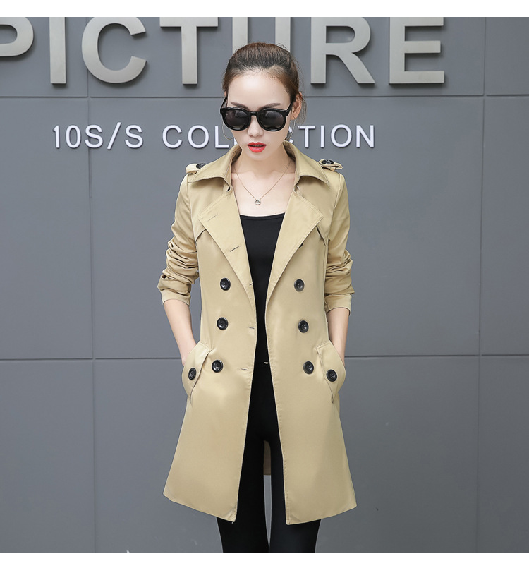 Slim Women Trench Coat Plus Size Mid length Dark Khaki Cloth Color - Shop at LoveMi