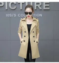 Slim Women Trench Coat Plus Size Mid-length - Dark Khaki Cloth Colour - View 1