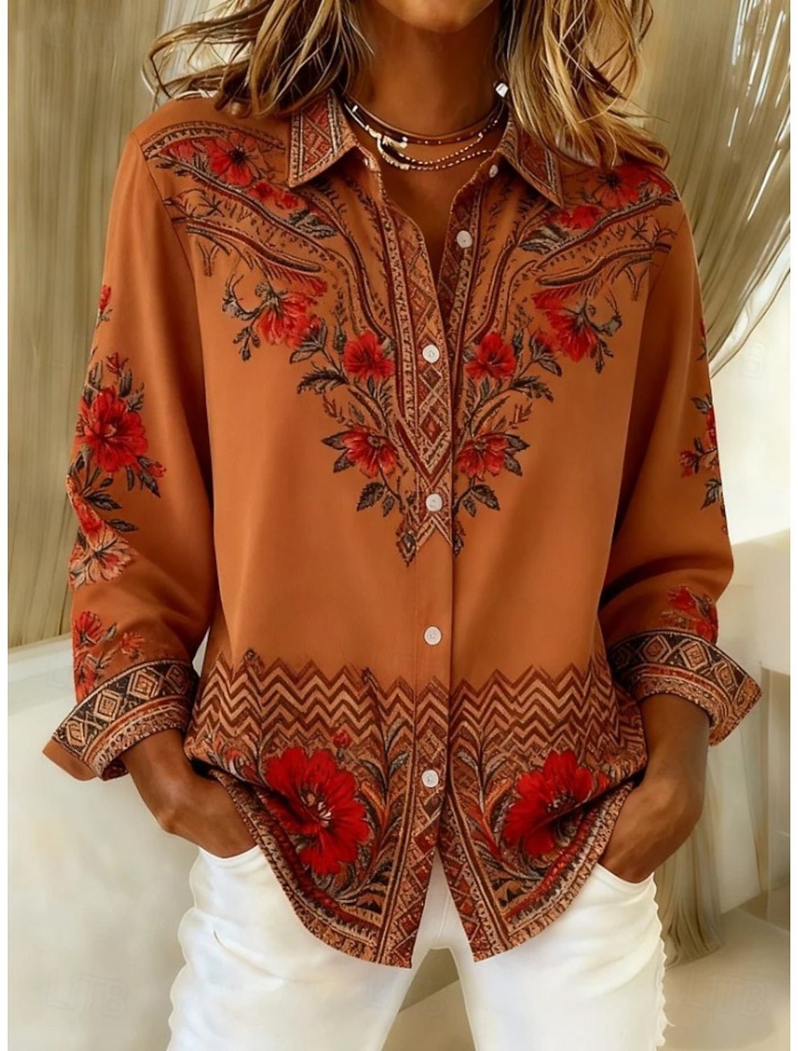 Loose-Fitting Long-Sleeve Lapel-Neck Printed Shirt 24 01ce3c7f 1d87 44f3 8c6c a4d67f3c00f4