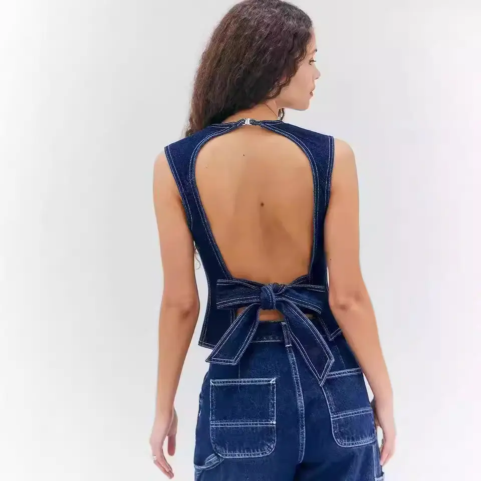 Fashion Casual Sleeveless High Waist Denim Vest