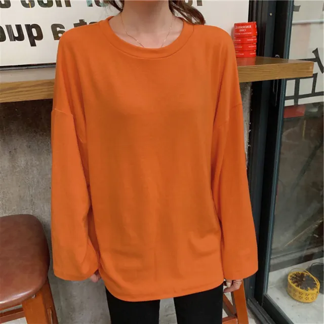 Loose And Lazy Style Versatile Long sleeved Top Orange - Shop at LoveMi
