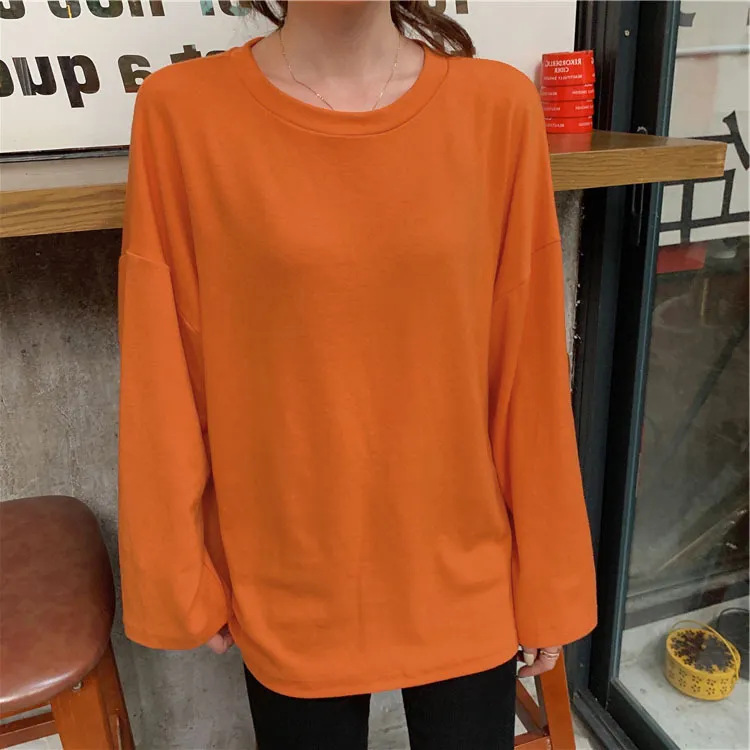 Loose And Lazy Style Versatile Long-sleeved Top - Orange