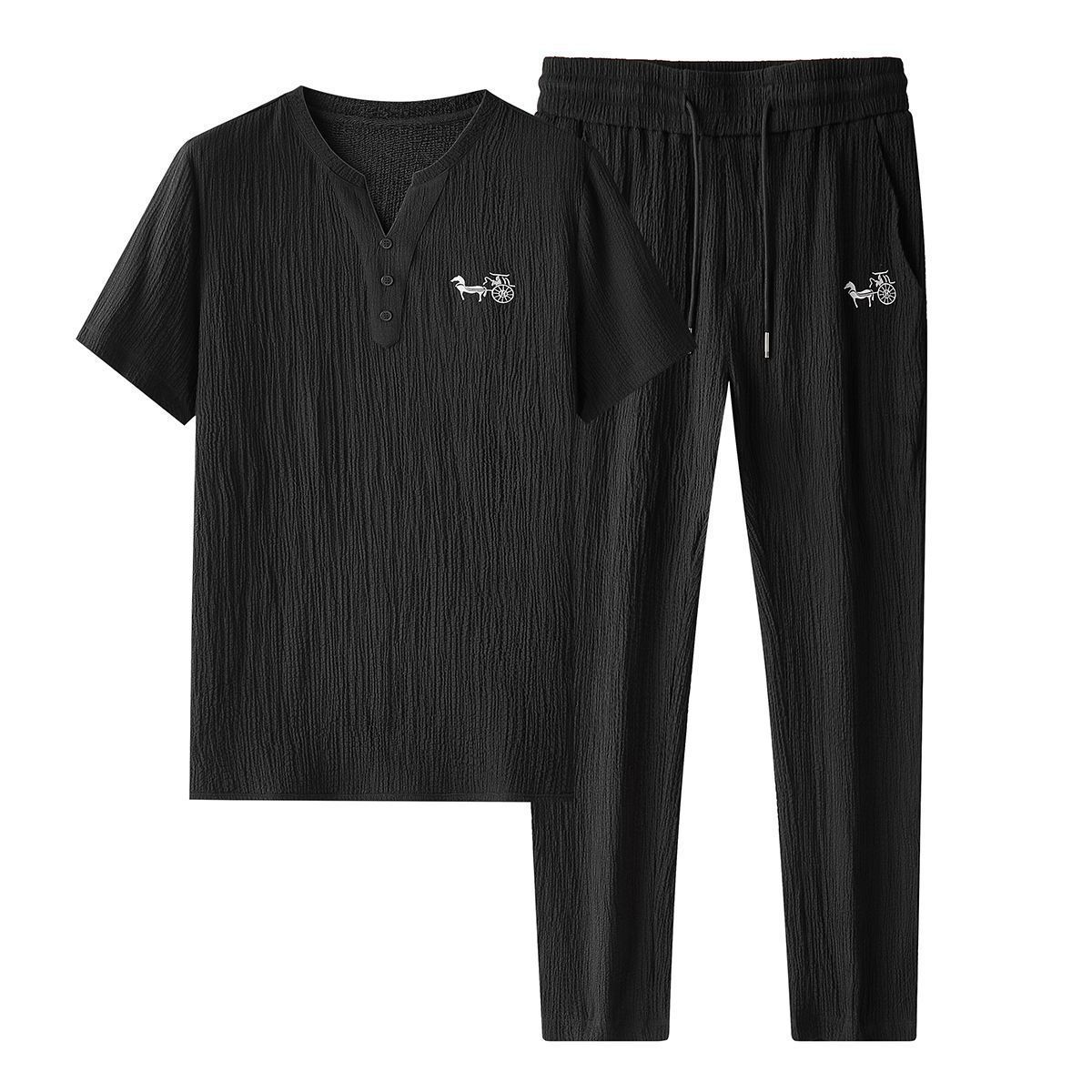 Men's Slim Fit Casual Ice Silk Set