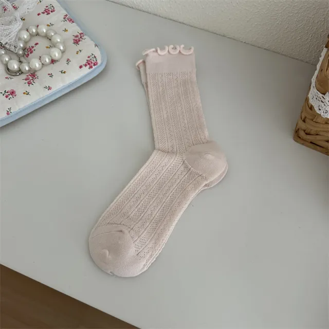 Mesh Hollow Out Solid Color Stringy Selvedge Mid calf Length Loose Socks Breathable Sweat Absorbing Light Pink - Shop at LoveMi