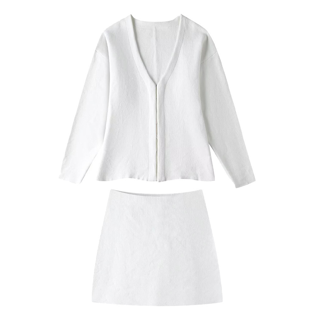 Women's Cross border Loose Sleeves Knitted Coat With Short Skirt White Suit - Shop at LoveMi