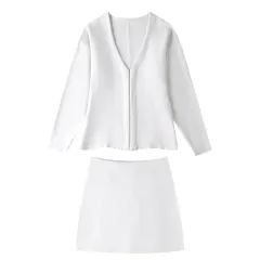 Women's Cross-border Loose Sleeves Knitted Coat With Short Skirt - White Suit - View 1