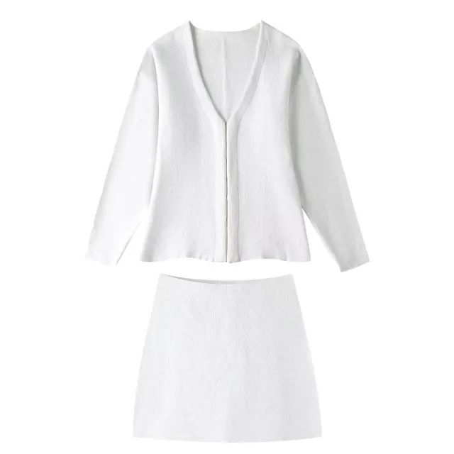 Women's Cross border Loose Sleeves Knitted Coat With Short Skirt White Suit - Shop at LoveMi