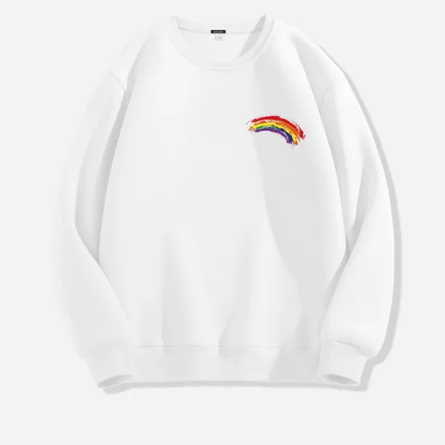 Women's Long sleeved Solid Color Rainbow Printing Sweater White - Shop at LoveMi