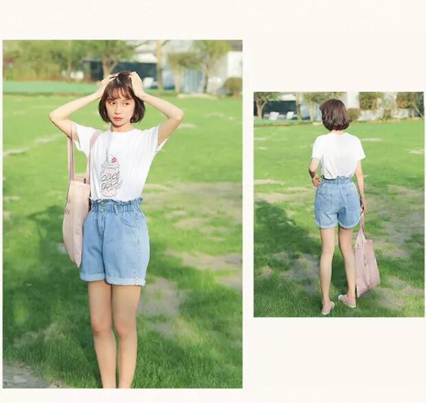 Title 22, High waist denim shorts with a loose fit, thin ...