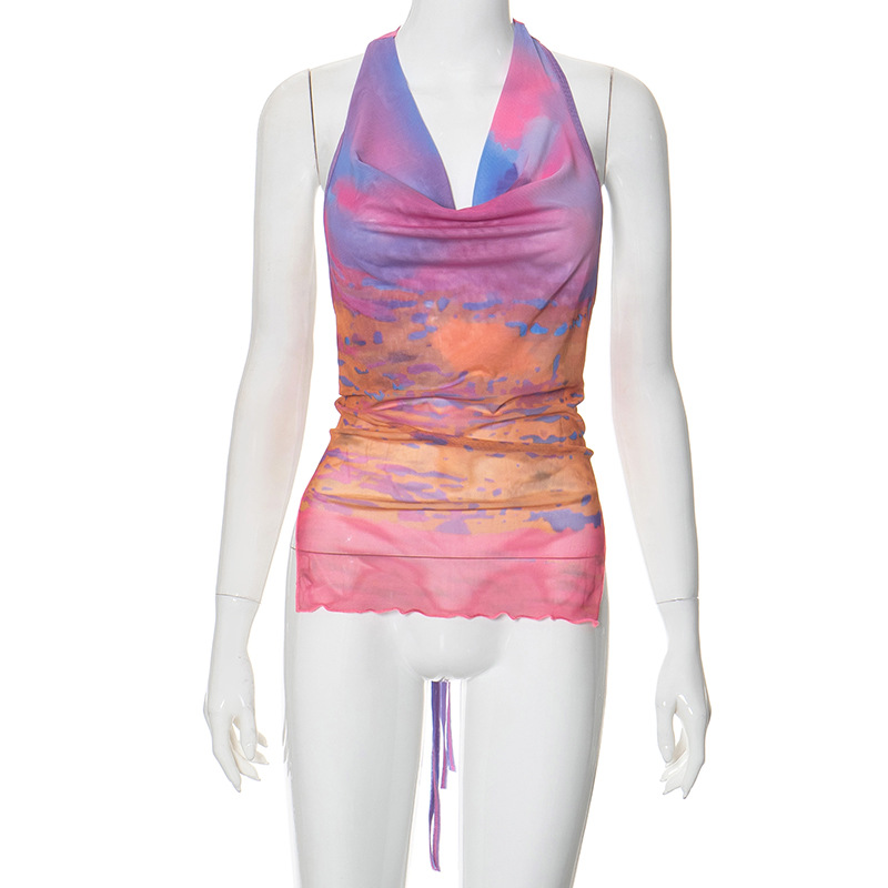 Color Gradient Halter Short Top