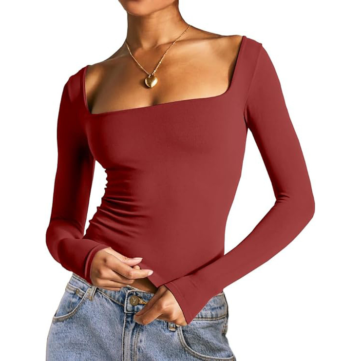 Women's square neck pullover crop top in purple – long sleeve street style