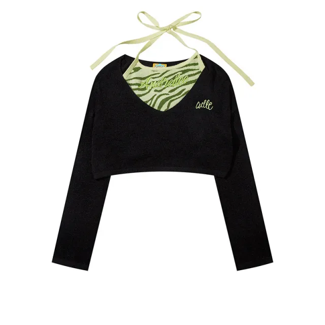 Women's Fashion Retro Short Knitwear Sling Bottoming Top Two piece Set Black - Shop at LoveMi
