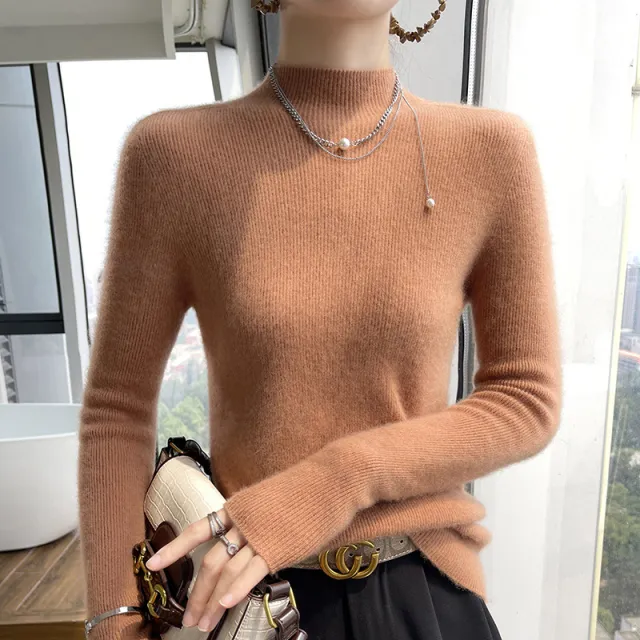 Half Turtleneck Cashmere Slim Top Sweaters Bottoming Shirt Golden Camel - Shop at LoveMi
