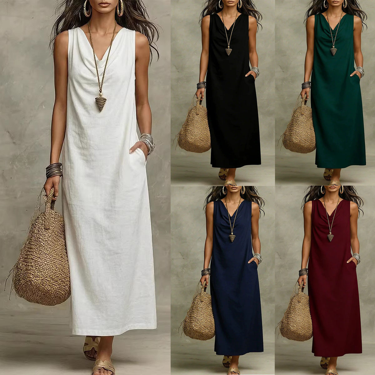 Loose Stylish And Elegant V-Neck Sleeveless Dress