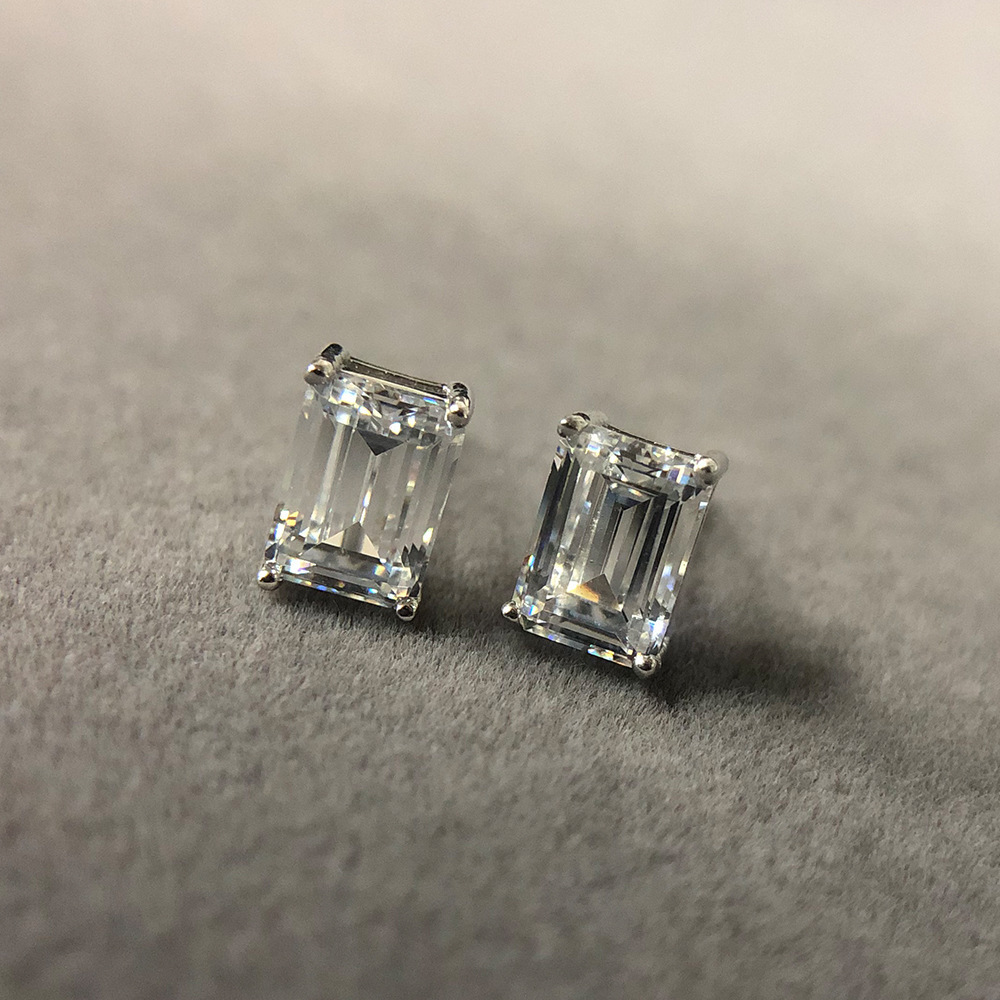 S925 Silver Minimalist Rectangular Zircon Stud Earrings