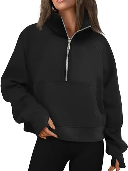 Fleece Loose Half Zipped Stand Collar Long Sleeve Sweater — product photo 16