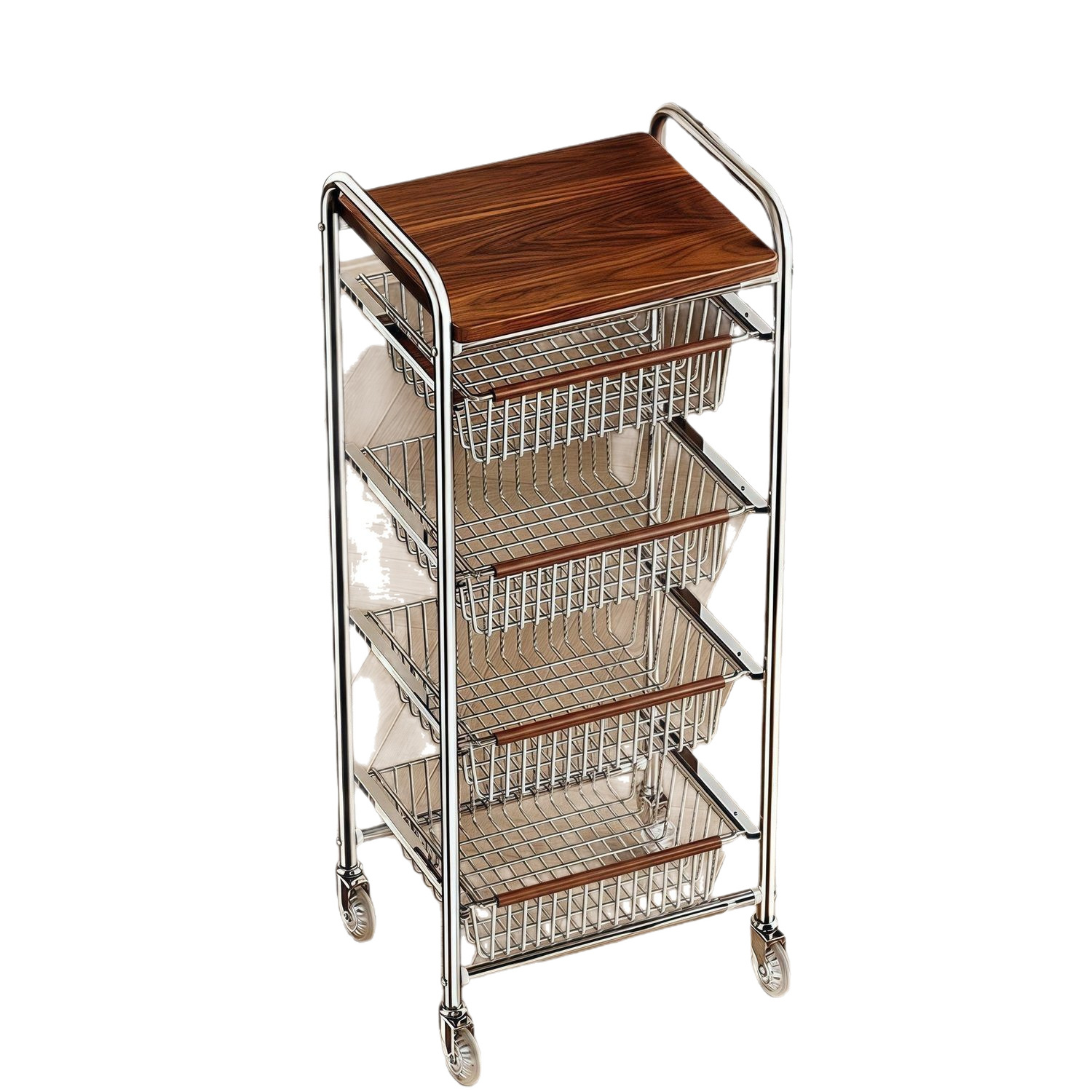Multi-tier Pull-out Vegetable And Snack Basket Organizer With A Mobile Cart Frame