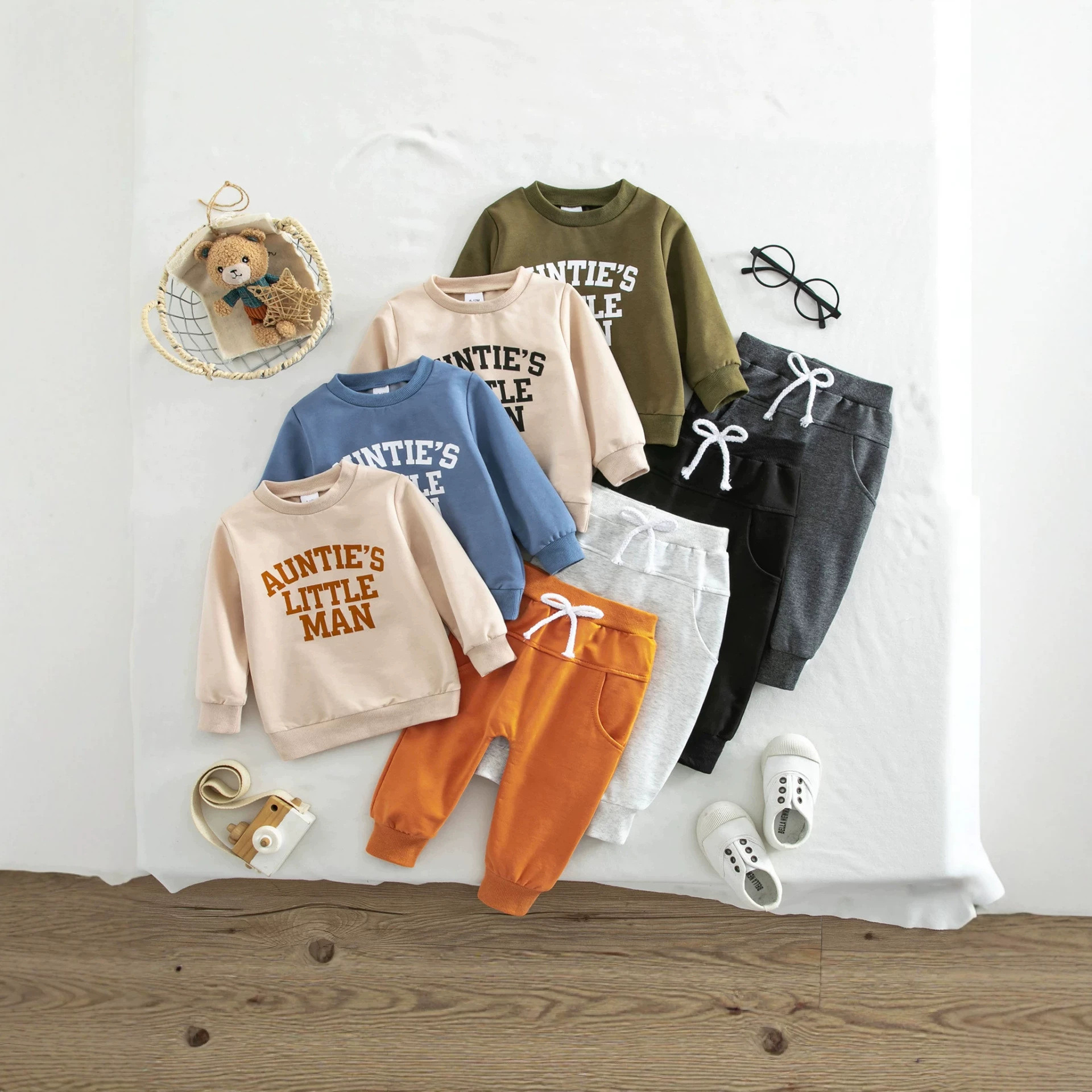 Solid-color Letter-print Baby Outfit